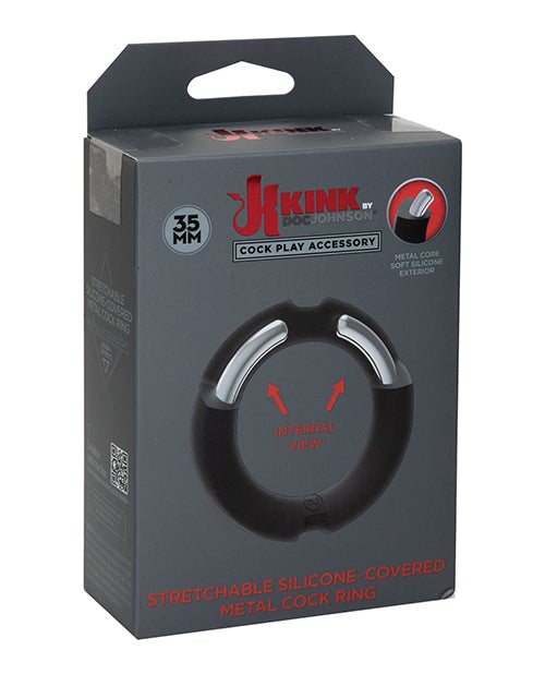 Kink Hybrid Silicone Covered Metal Cock Ring - 35 Mm Black