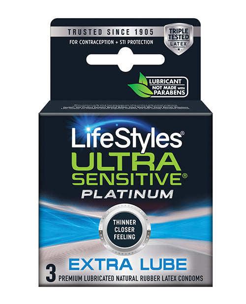 Lifestyles Ultra Sensitive Platinum Extra Lube Condom - Pack Of 3