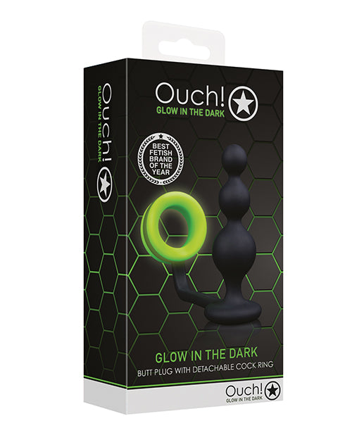 Shots Ouch Beads Butt Plug W/cock Ring - Glow In The Dark